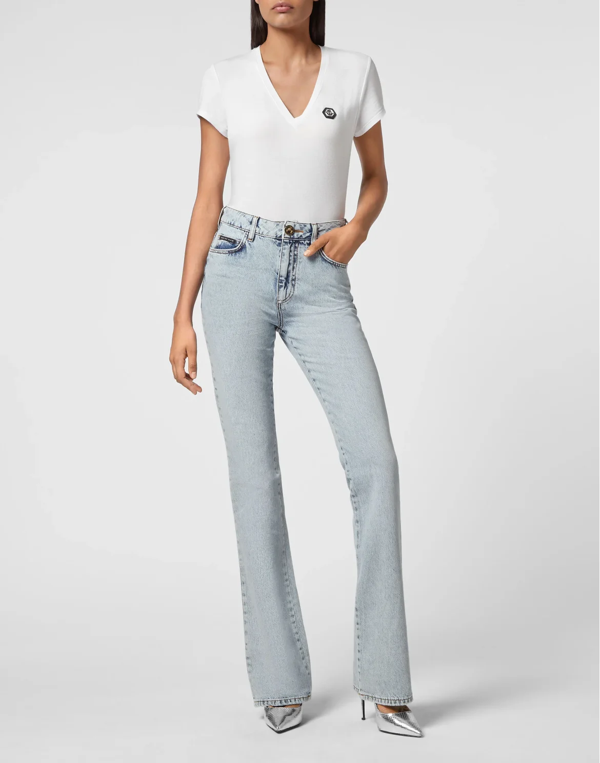 Denim High wasted flare Skull, цвет: Синий