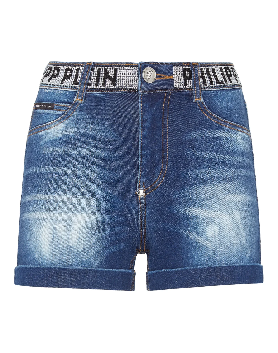Denim Hot Pants Stones Philipp Plein TM with Crystals, цвет: Синий