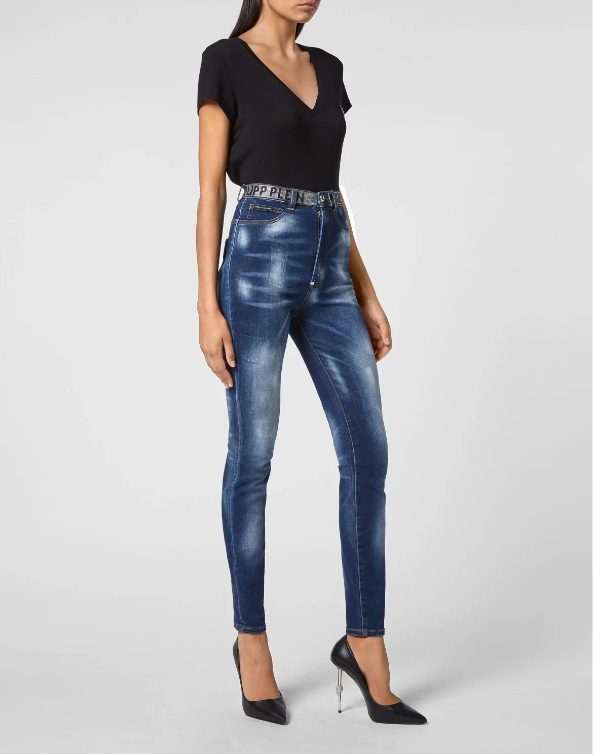 Super High Waist Jegging Stones  Philipp Plein TM with Crystals, цвет: Синий