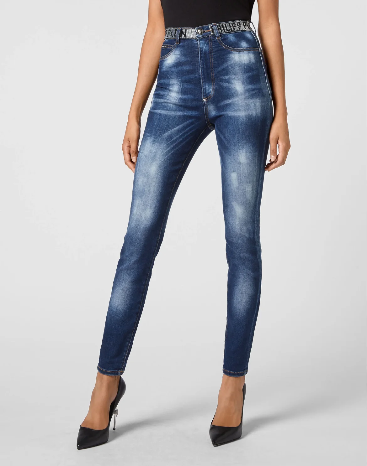 Super High Waist Jegging Stones  Philipp Plein TM with Crystals, цвет: Синий