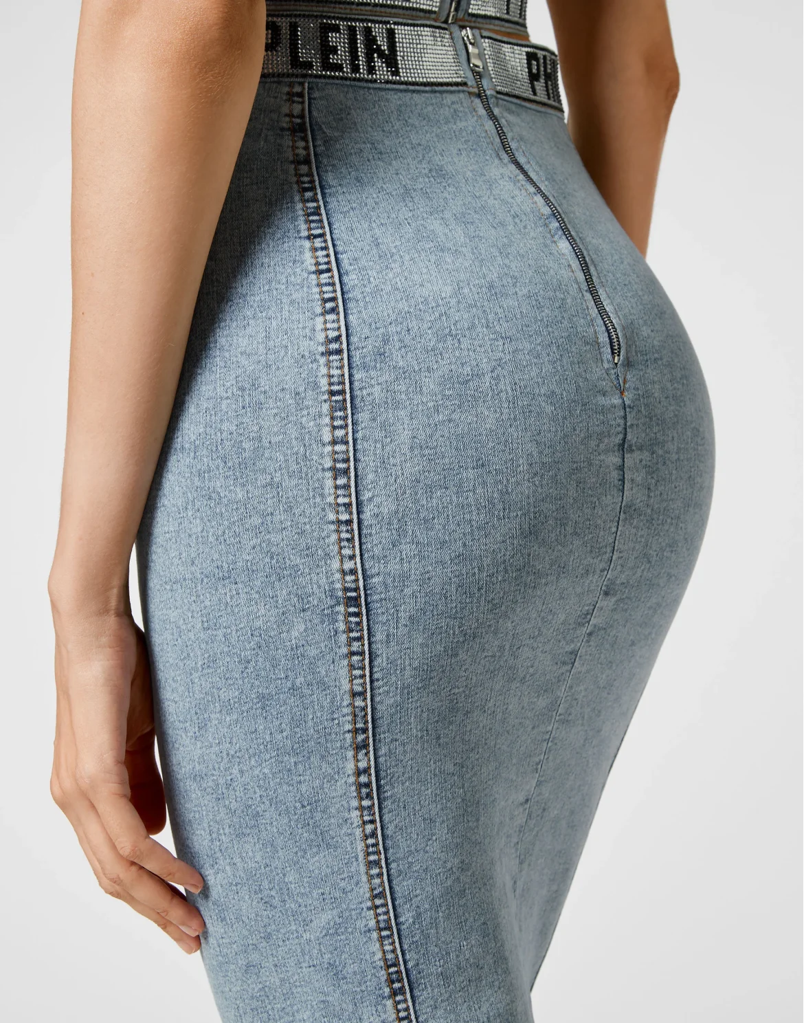 Denim Super Stretch Skirt Stones  Philipp Plein TM with Crystals, цвет: Синий