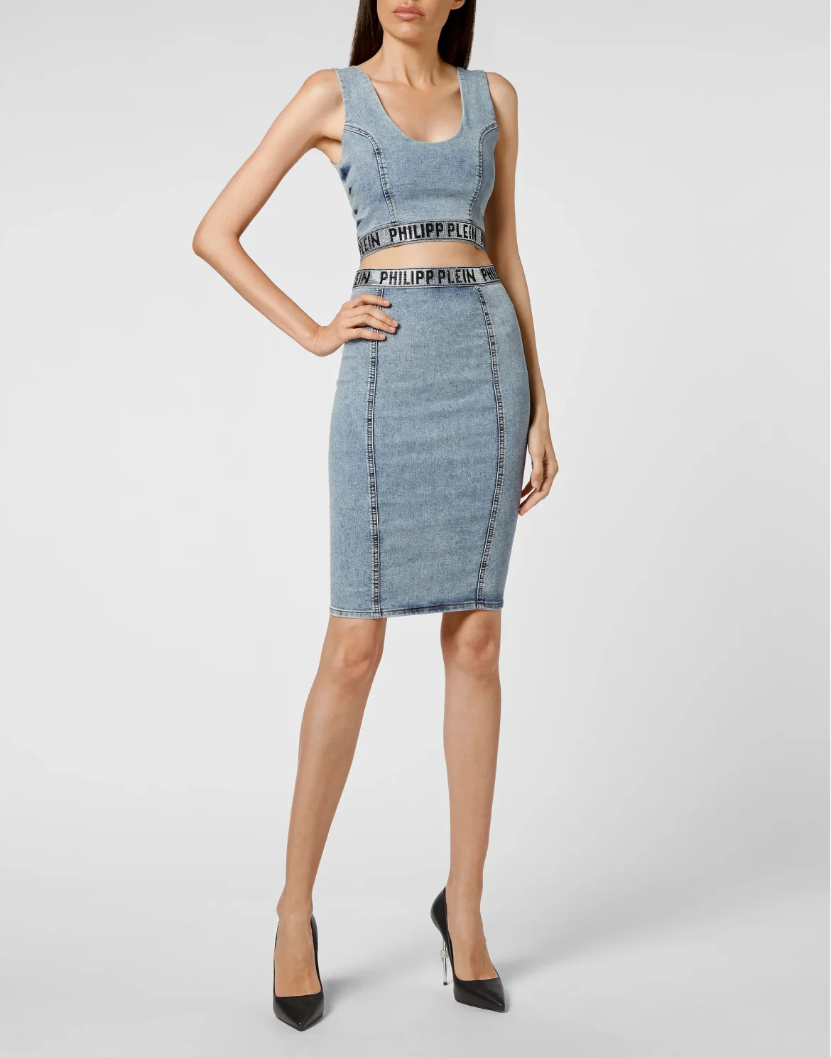 Denim Super Stretch Skirt Stones  Philipp Plein TM with Crystals, цвет: Синий