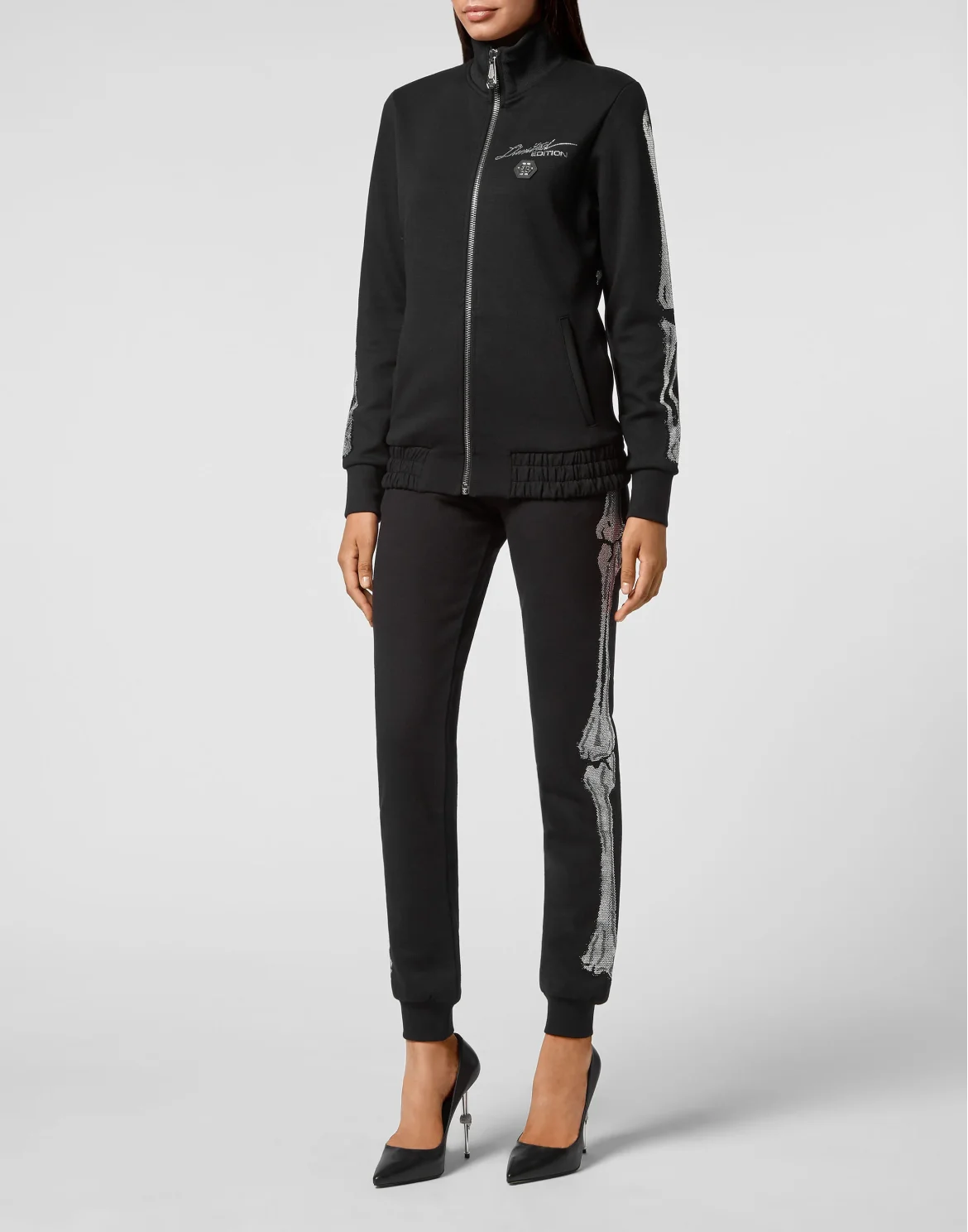 Jogging Jacket Full Zip Crystal Stones Skeleton, цвет: Черный