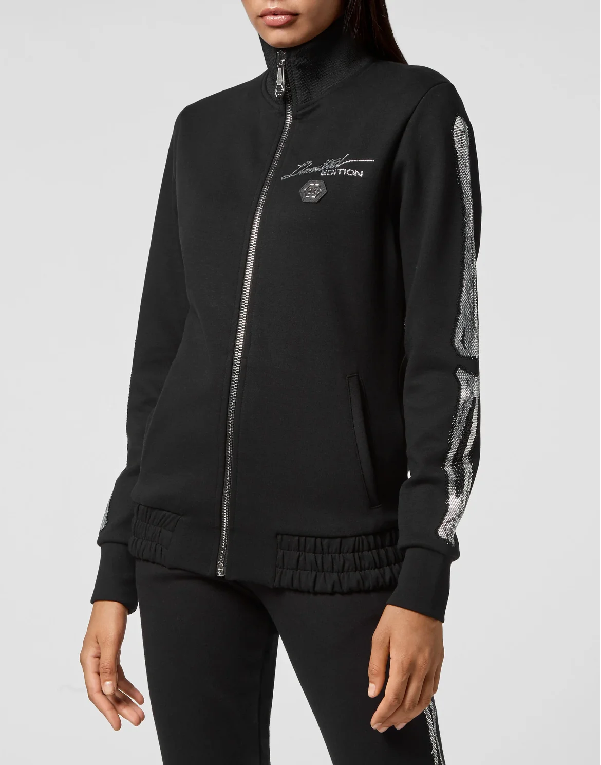 Jogging Jacket Full Zip Crystal Stones Skeleton, цвет: Черный