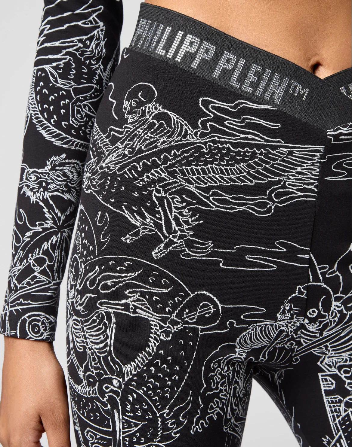 Super High Waist Leggings Stones Skeleton tattoo, цвет: Черный