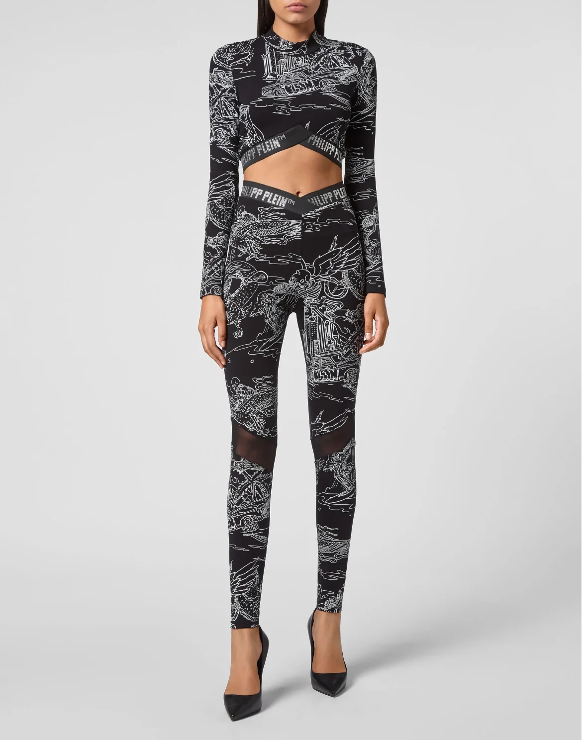 Super High Waist Leggings Stones Skeleton tattoo, цвет: Черный