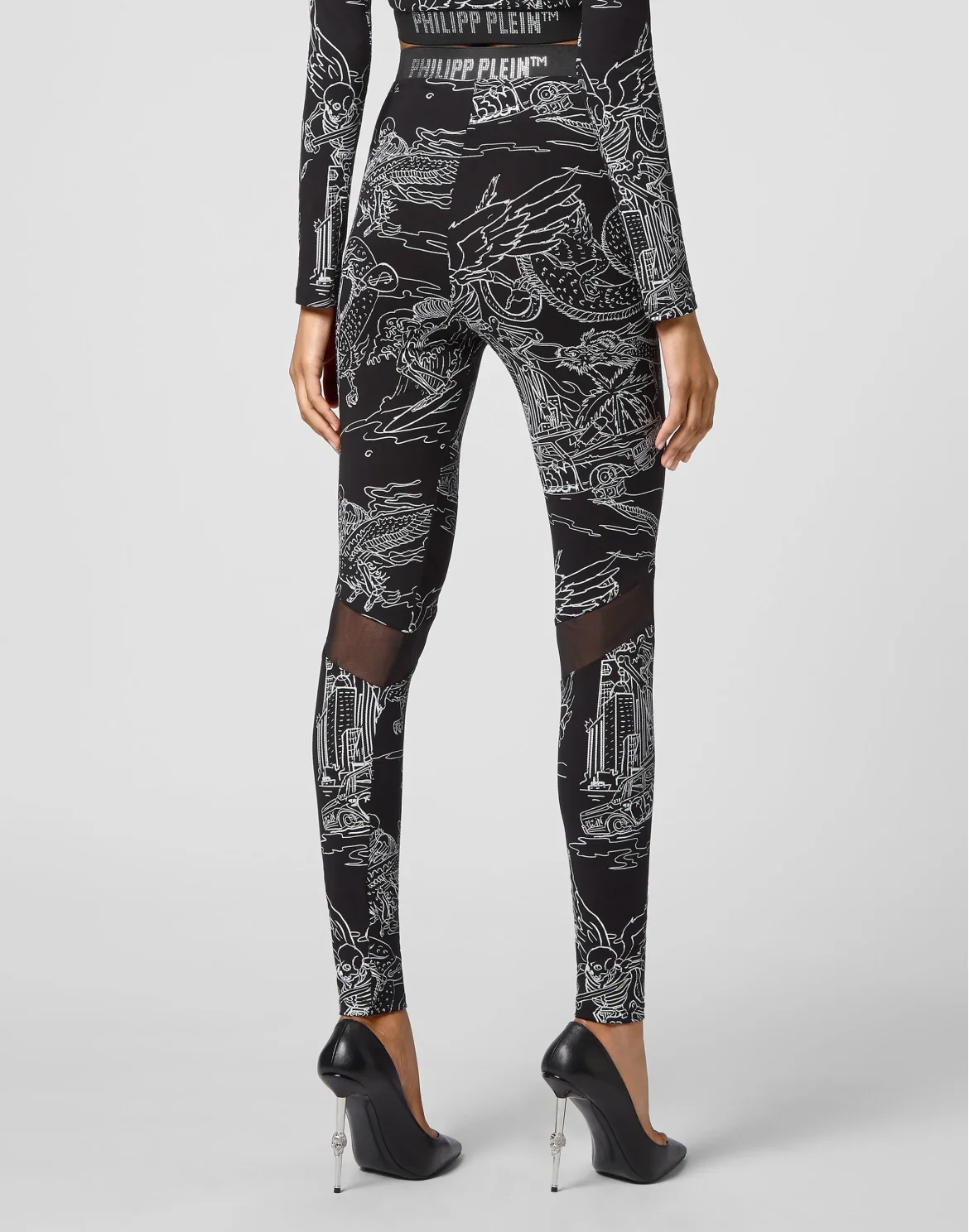 Super High Waist Leggings Stones Skeleton tattoo, цвет: Черный