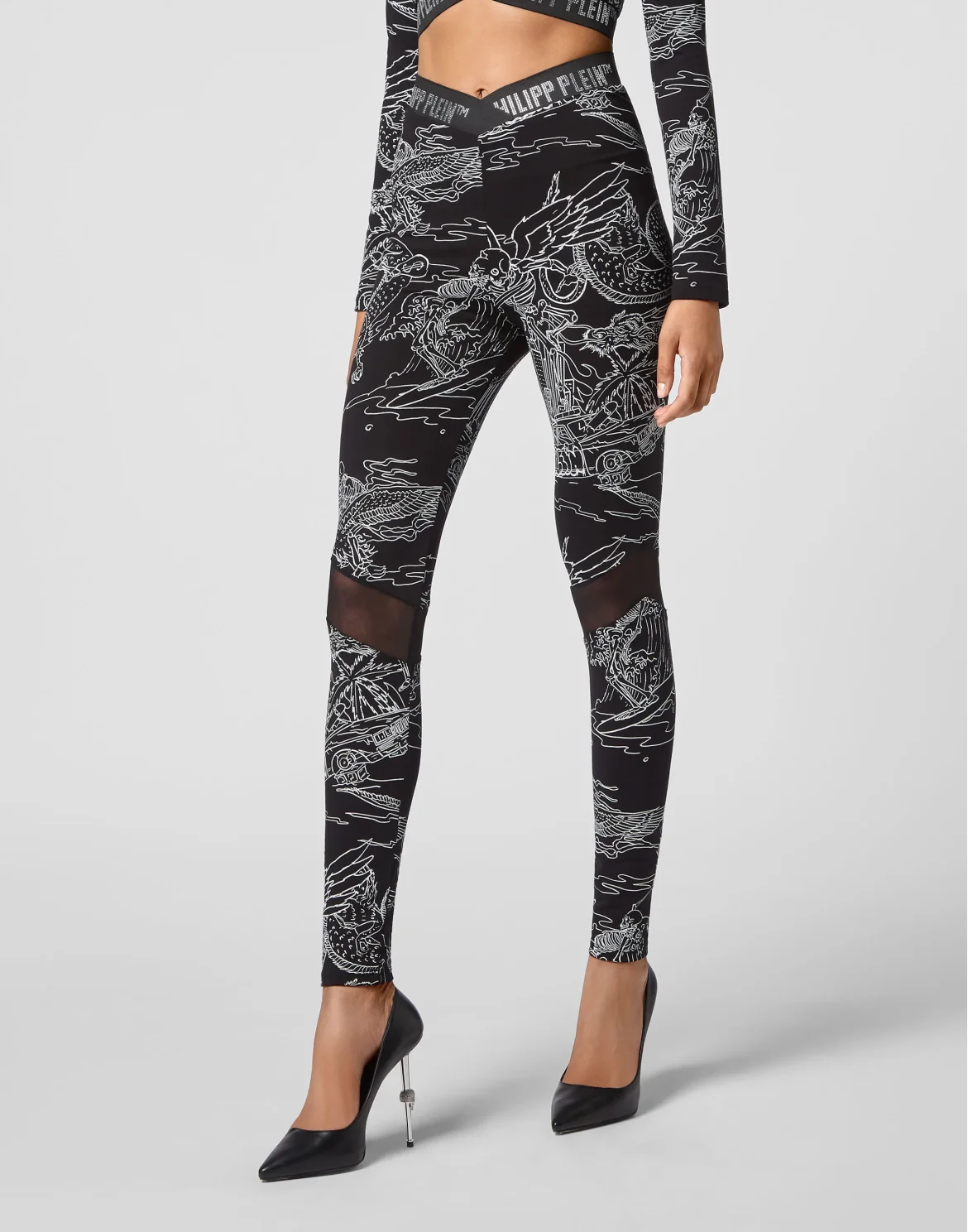 Super High Waist Leggings Stones Skeleton tattoo, цвет: Черный