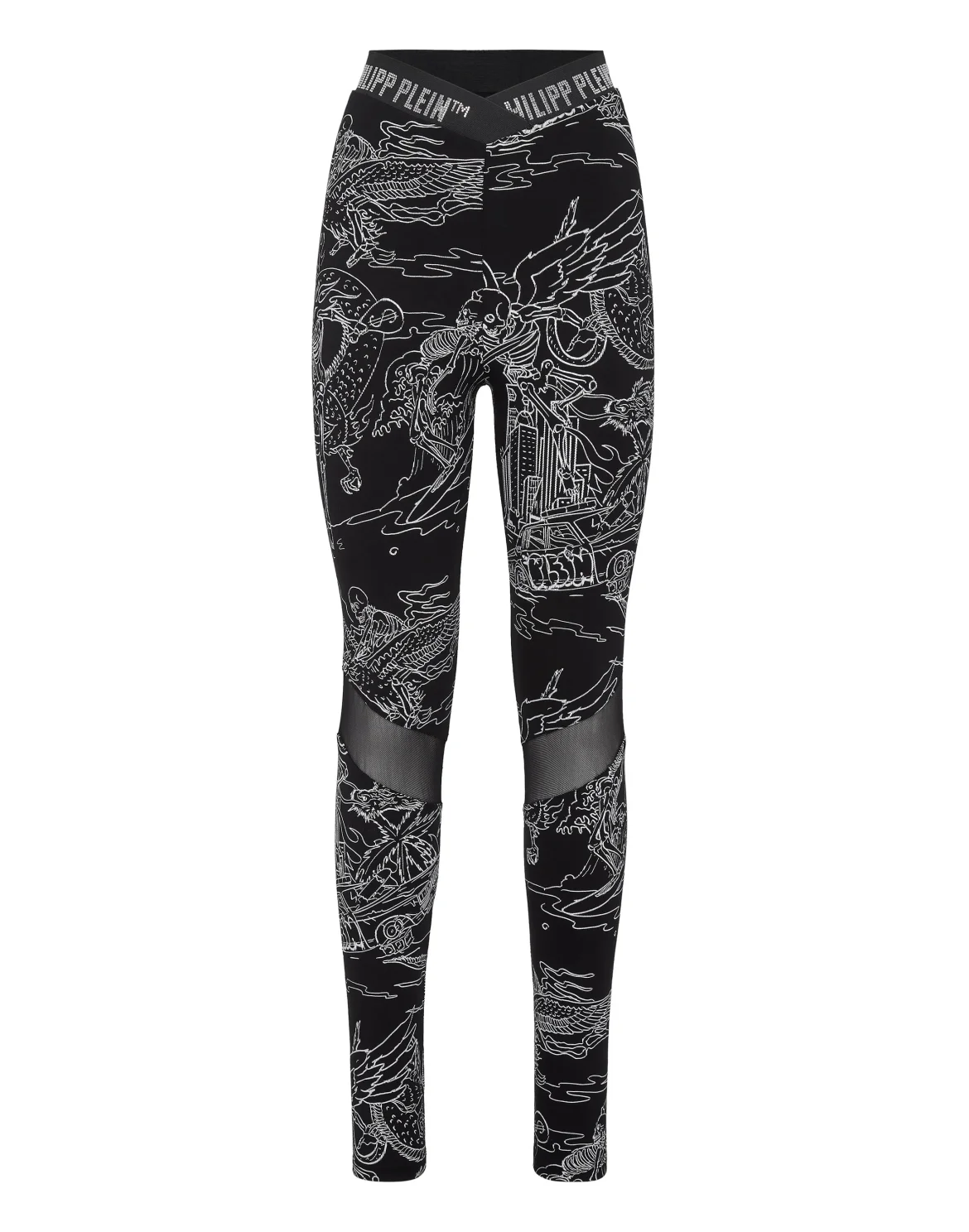 Super High Waist Leggings Stones Skeleton tattoo, цвет: Черный