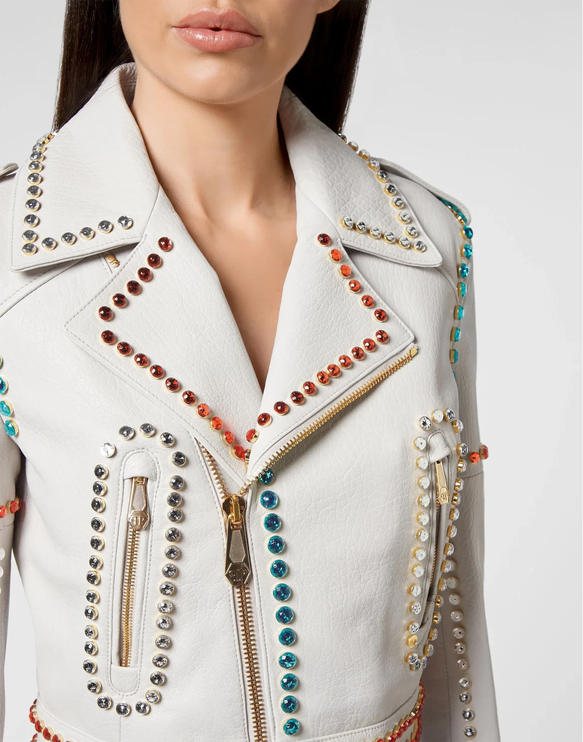 Leather Biker Cropped Crystal Stones with Crystals, цвет: Белый