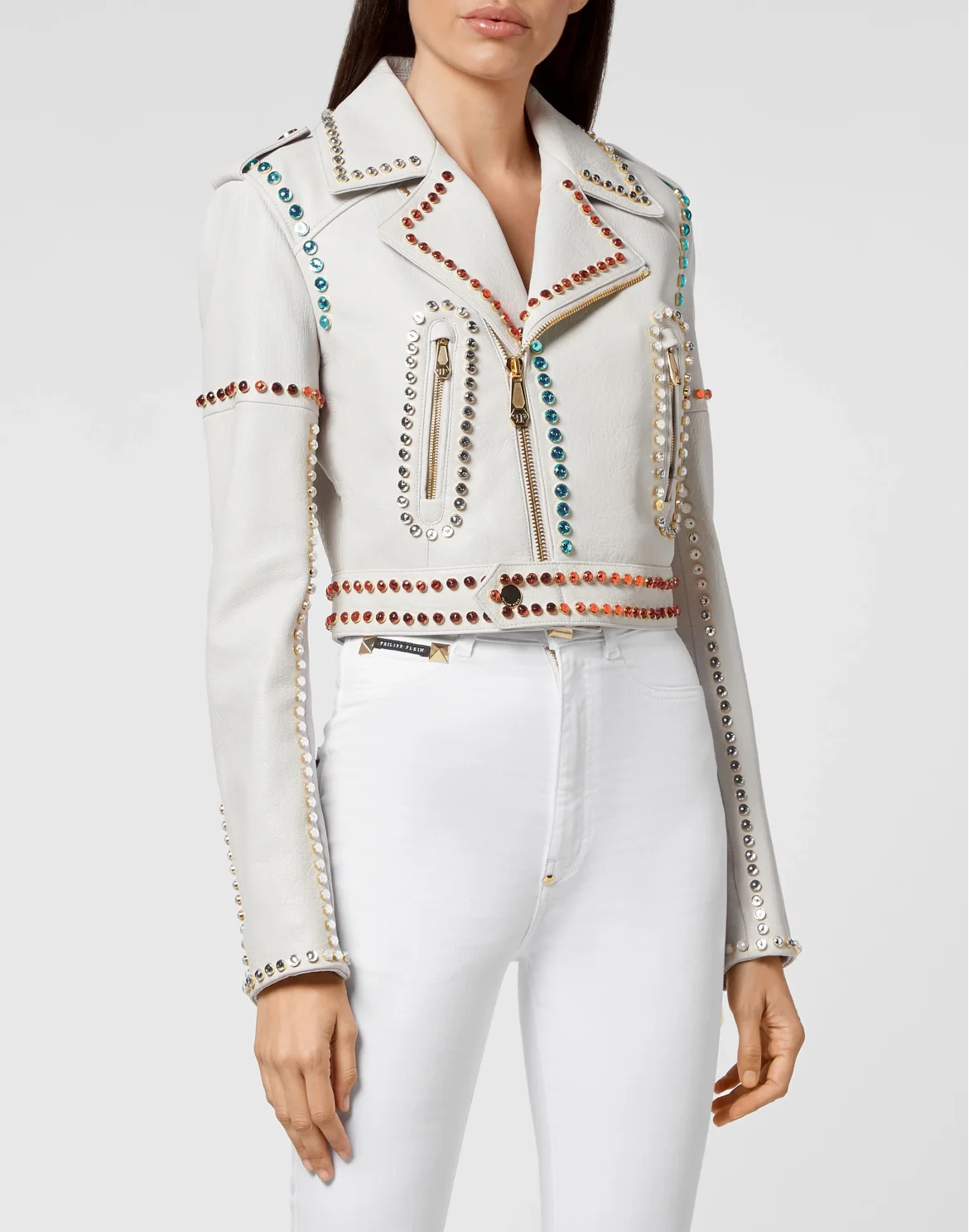 Leather Biker Cropped Crystal Stones with Crystals, цвет: Белый