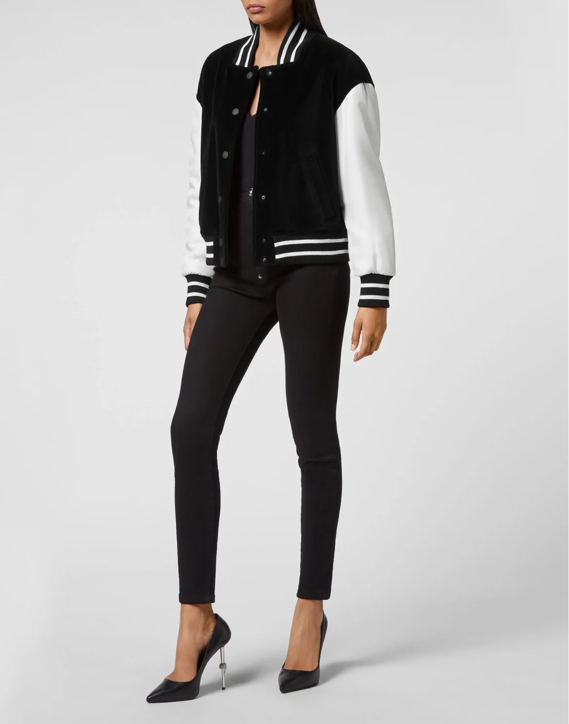 Velvet Bomber Jacket Skull with Crystals, цвет: Черный