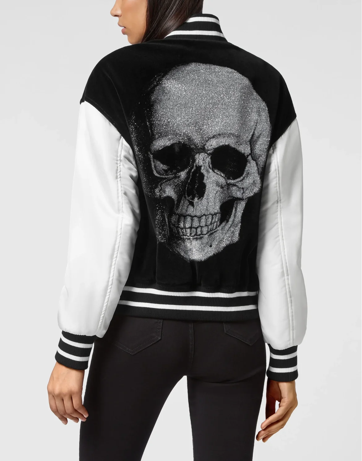 Velvet Bomber Jacket Skull with Crystals, цвет: Черный