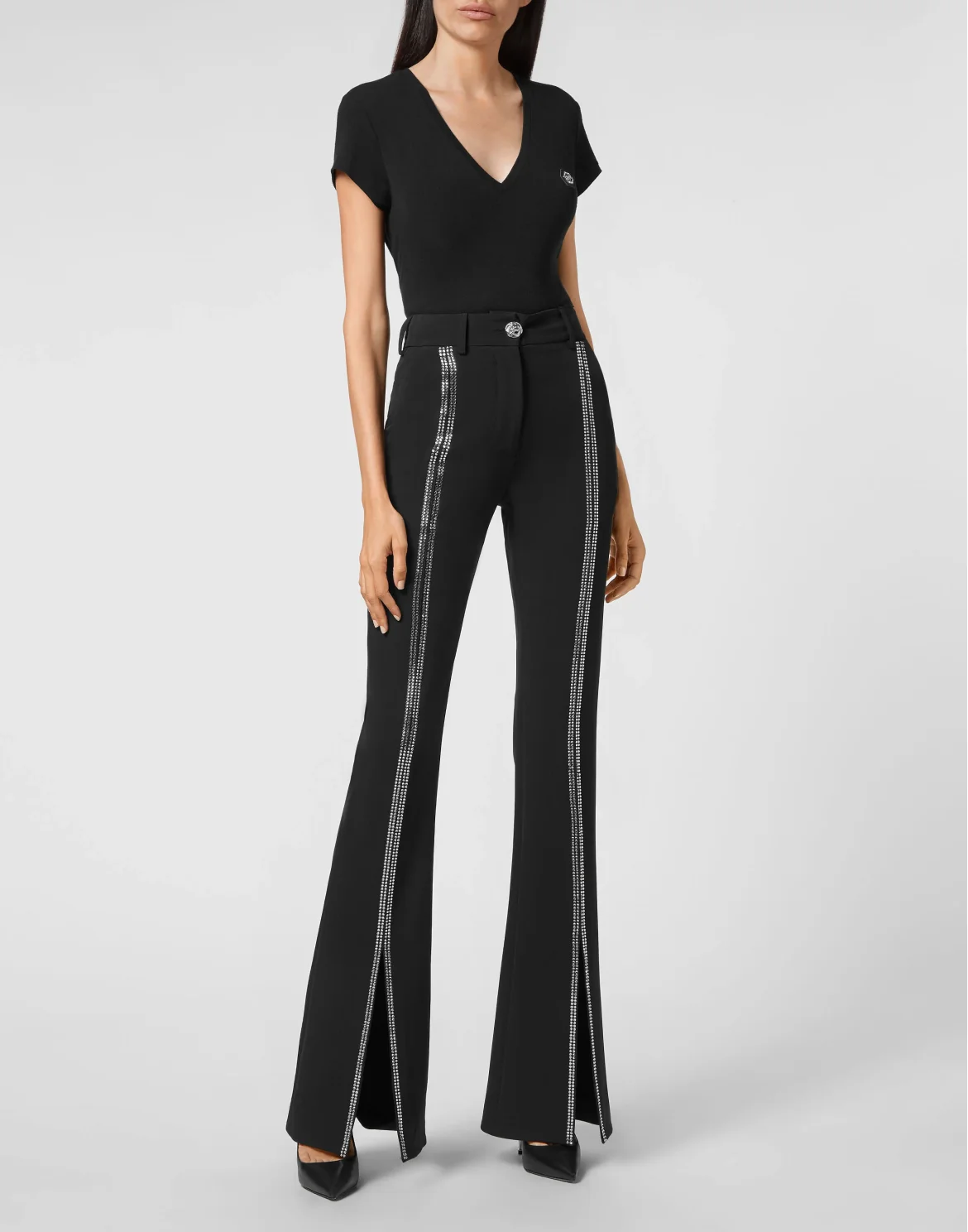 Cady High Waist Trousers Crystal with Crystals, цвет: Черный