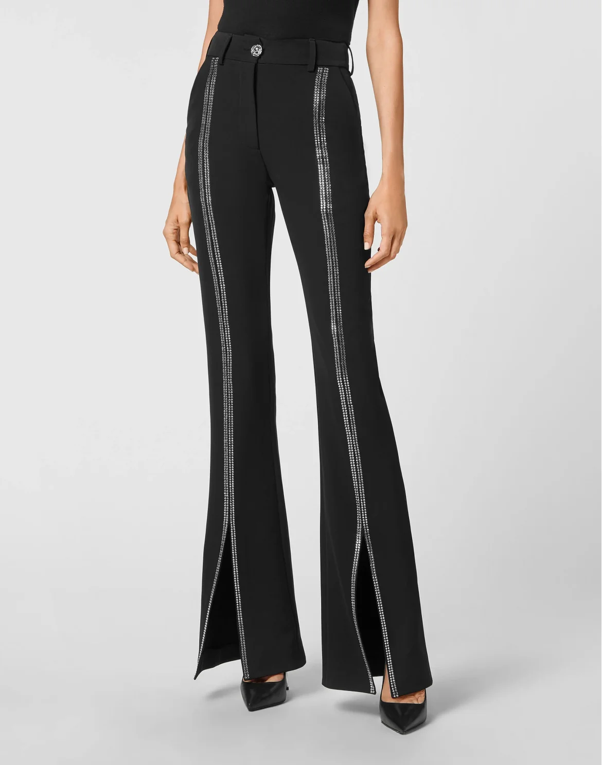 Cady High Waist Trousers Crystal with Crystals, цвет: Черный