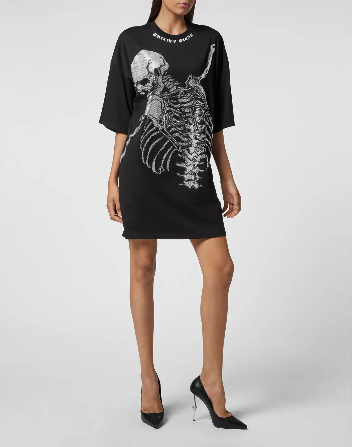 T-shirt Dress Skeleton with Crystals, цвет: Черный