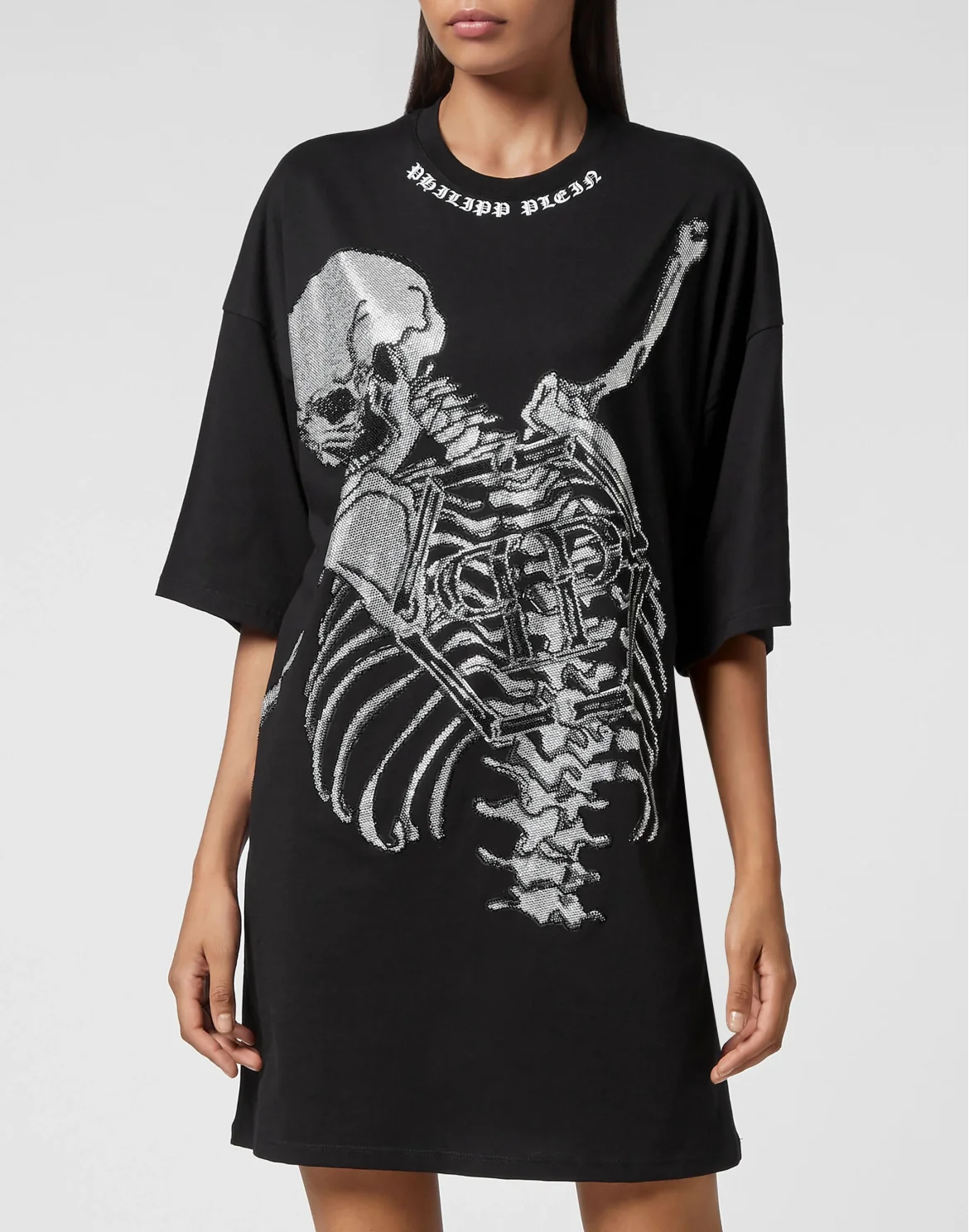 T-shirt Dress Skeleton with Crystals, цвет: Черный
