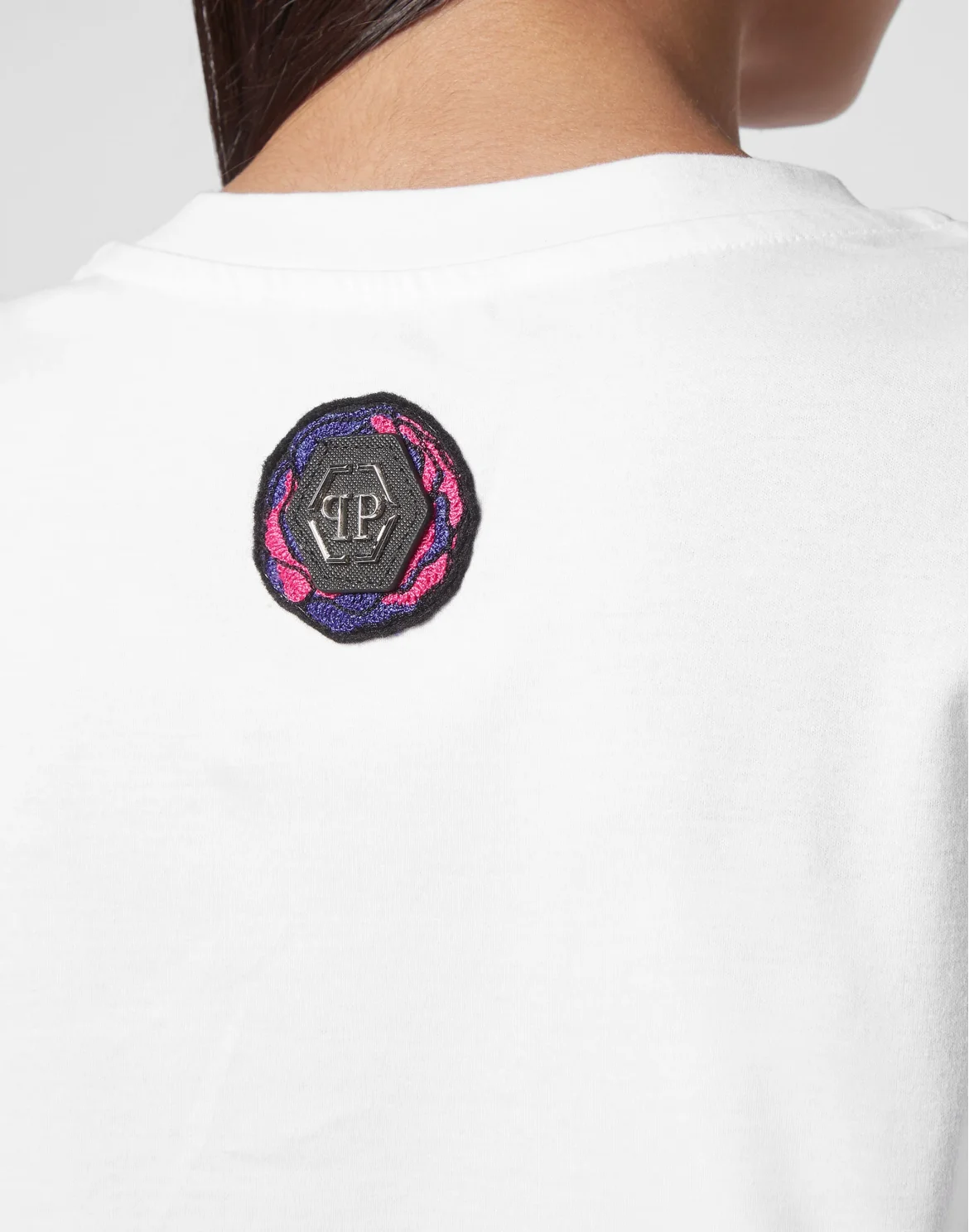 T-shirt Round Neck SS Stones Tattoo Patches with Crystals, цвет: Белый