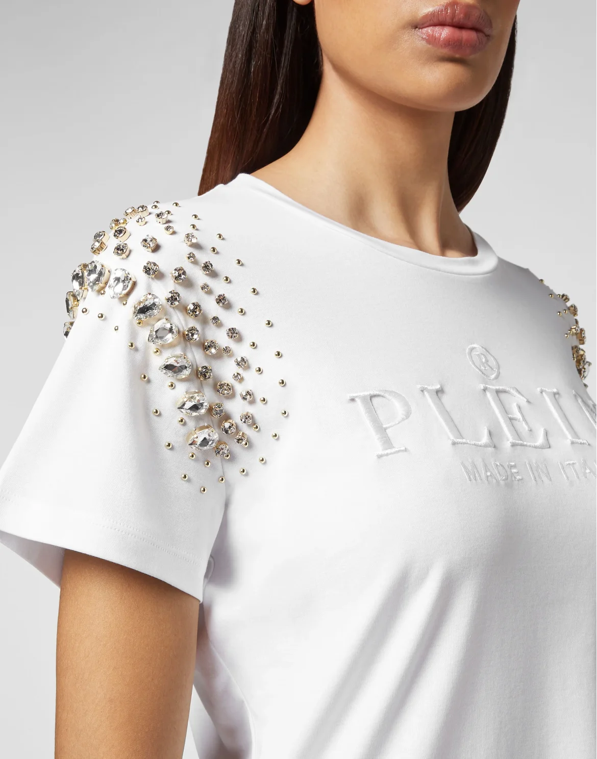 T-shirt Round Neck SS Crystal Iconic Plein, цвет: Белый