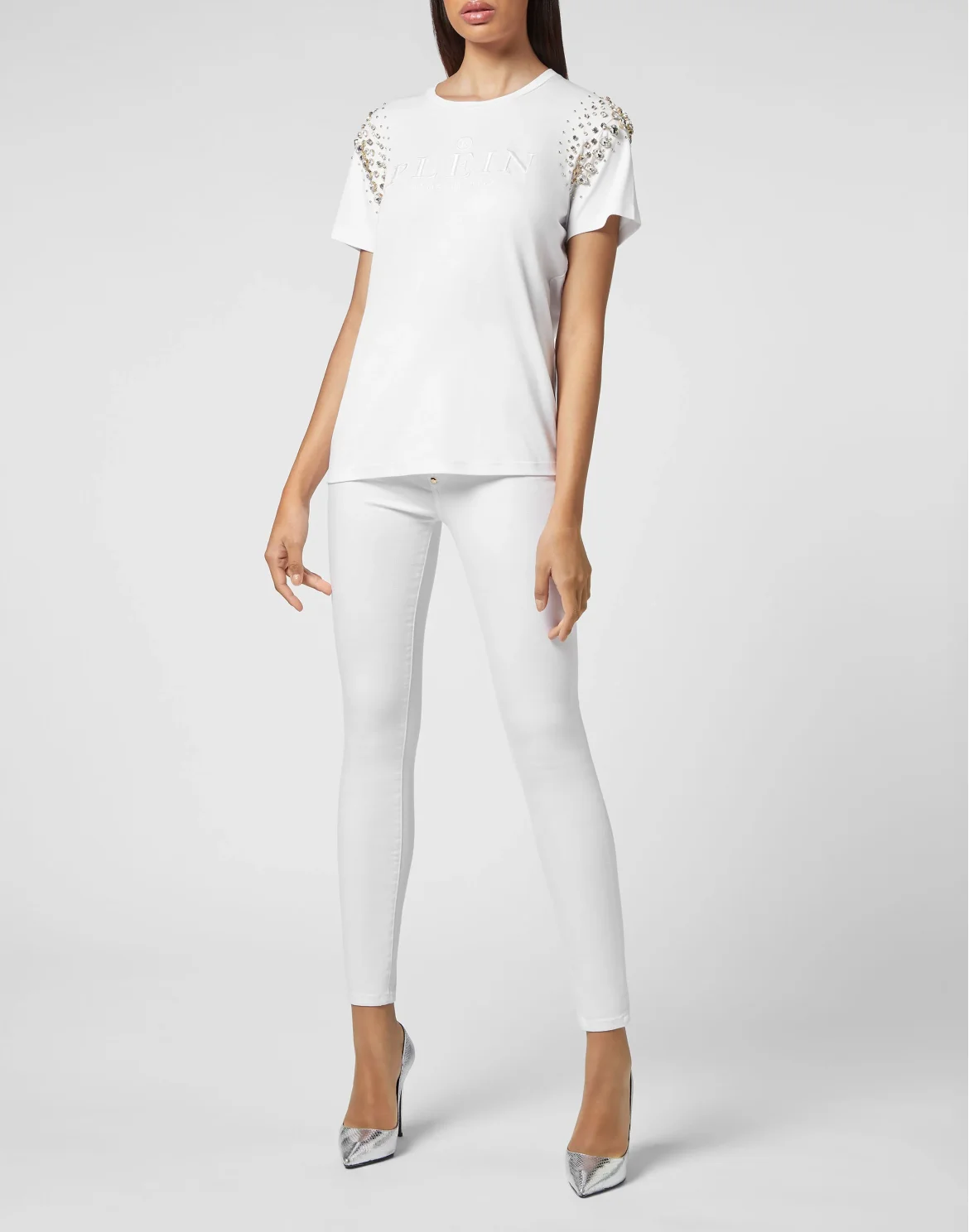 T-shirt Round Neck SS Crystal Iconic Plein, цвет: Белый