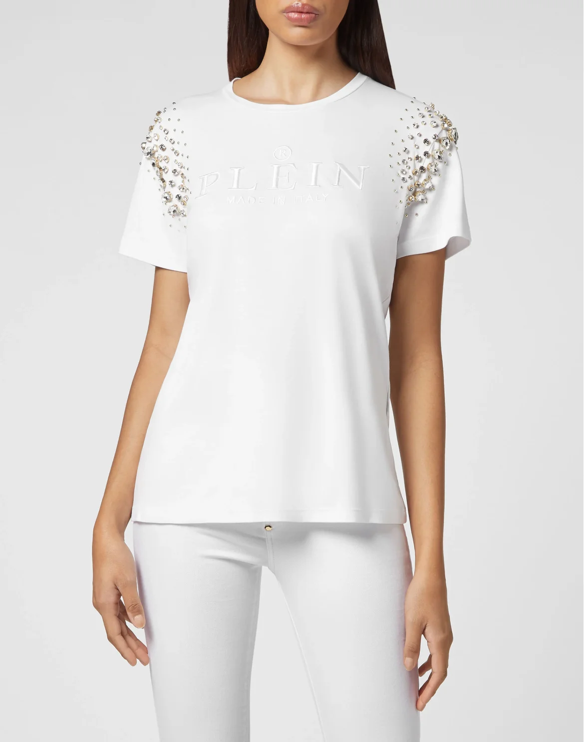 T-shirt Round Neck SS Crystal Iconic Plein, цвет: Белый