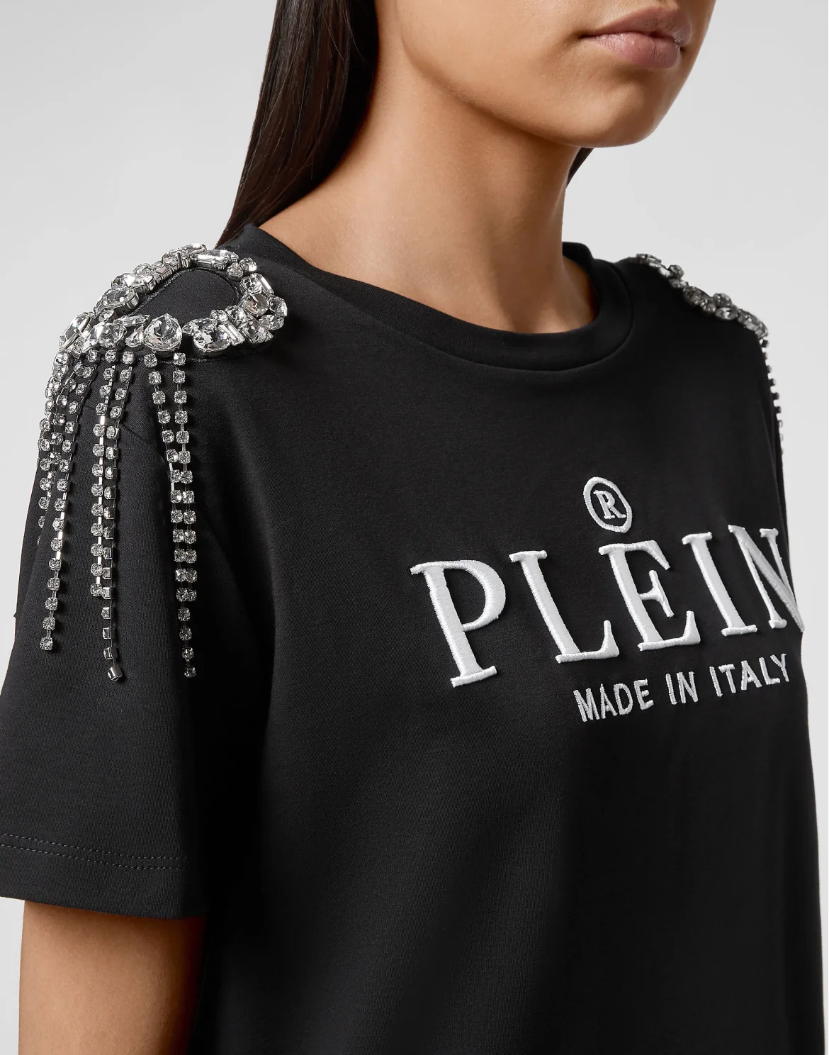 T-shirt Round Neck SS Crystal with Crystals, цвет: Черный