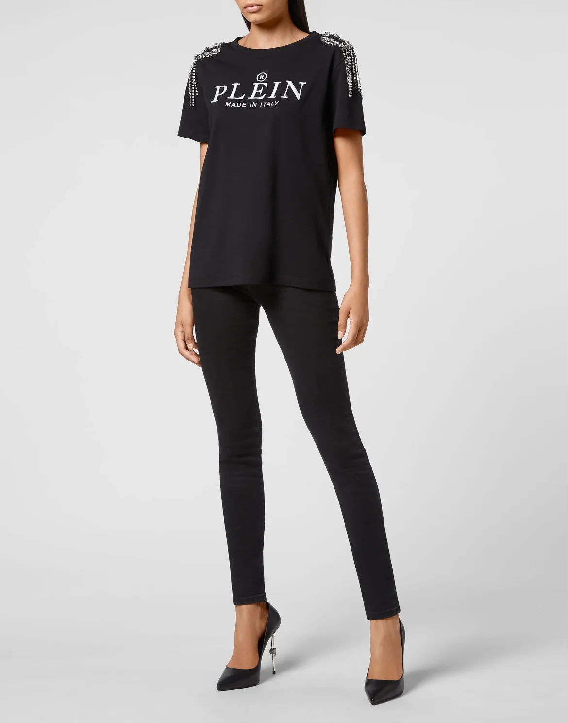 T-shirt Round Neck SS Crystal with Crystals, цвет: Черный