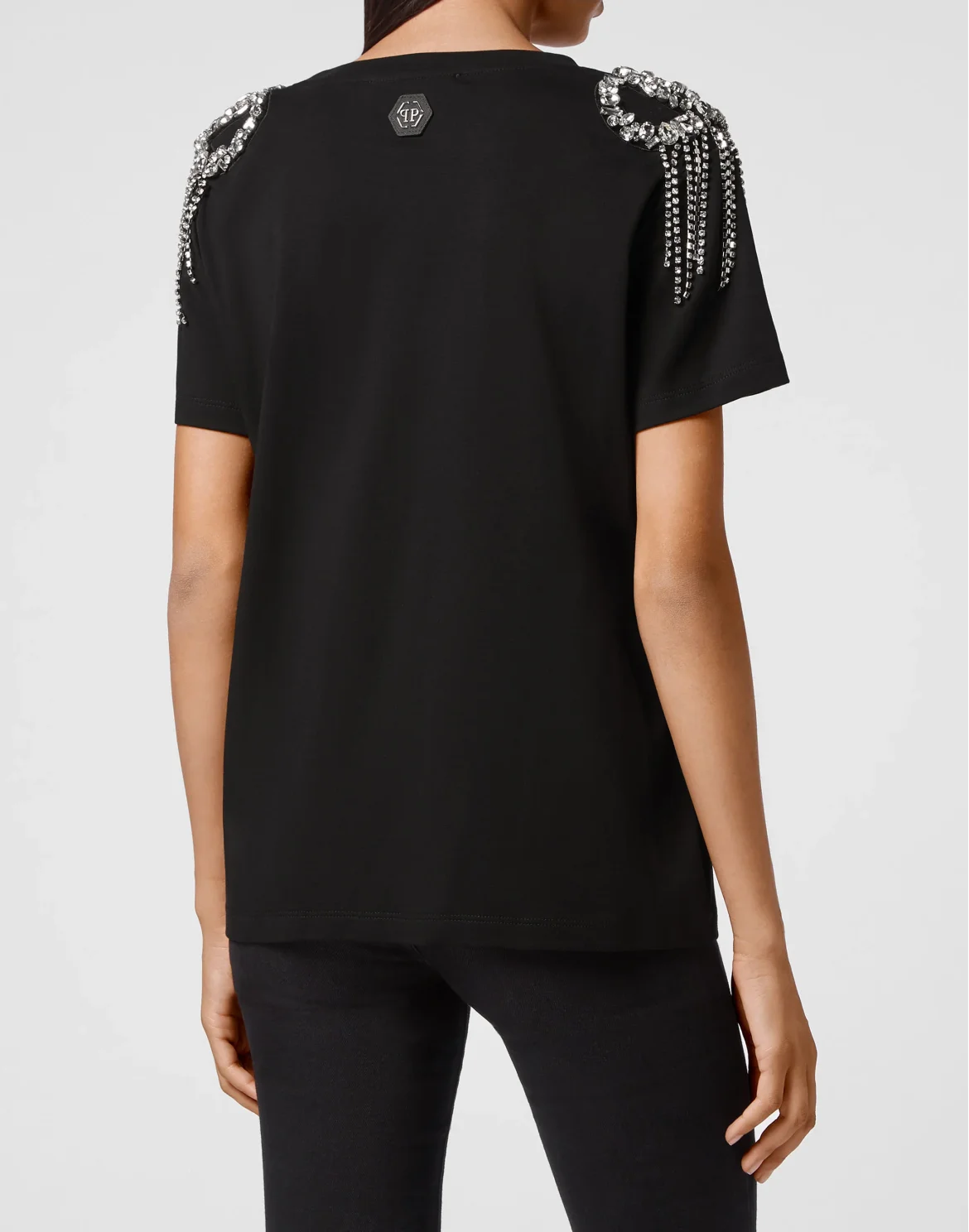 T-shirt Round Neck SS Crystal with Crystals, цвет: Черный