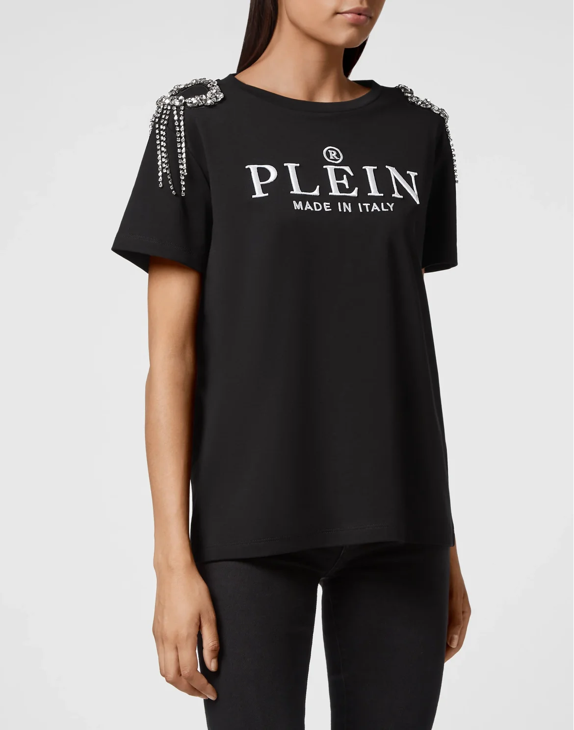 T-shirt Round Neck SS Crystal with Crystals, цвет: Черный