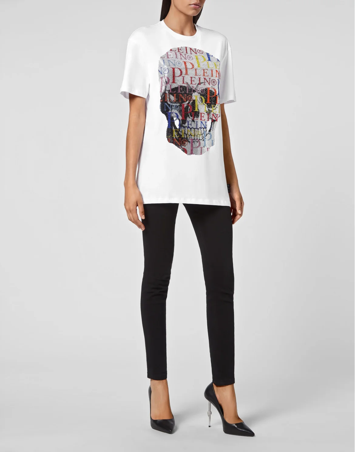 T-shirt Round Neck SS Multicolor Skull with Crystals, цвет: Белый