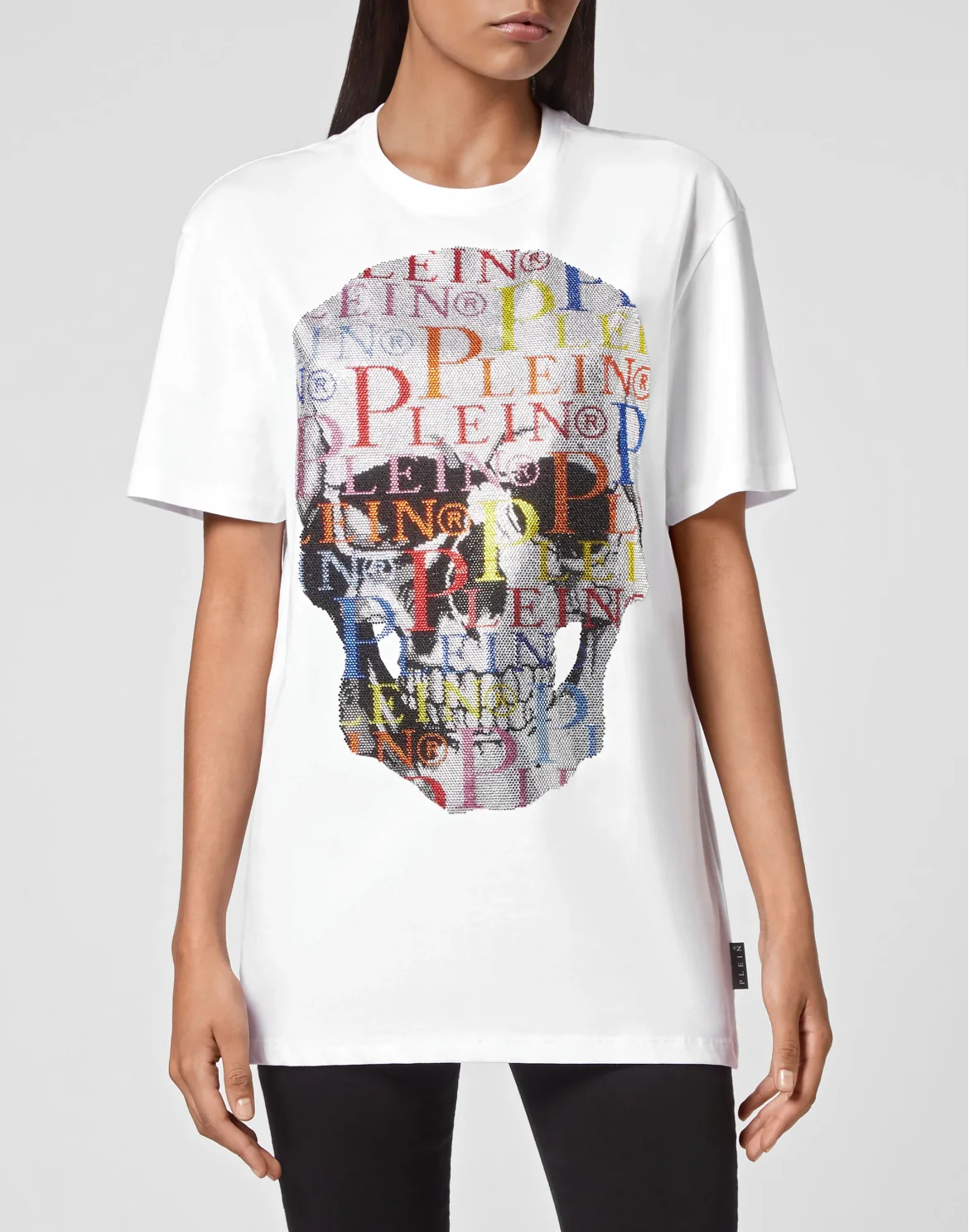 T-shirt Round Neck SS Multicolor Skull with Crystals, цвет: Белый