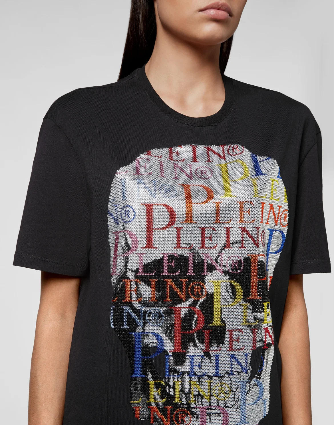 T-shirt Round Neck SS Multicolor Skull with Crystals, цвет: Черный
