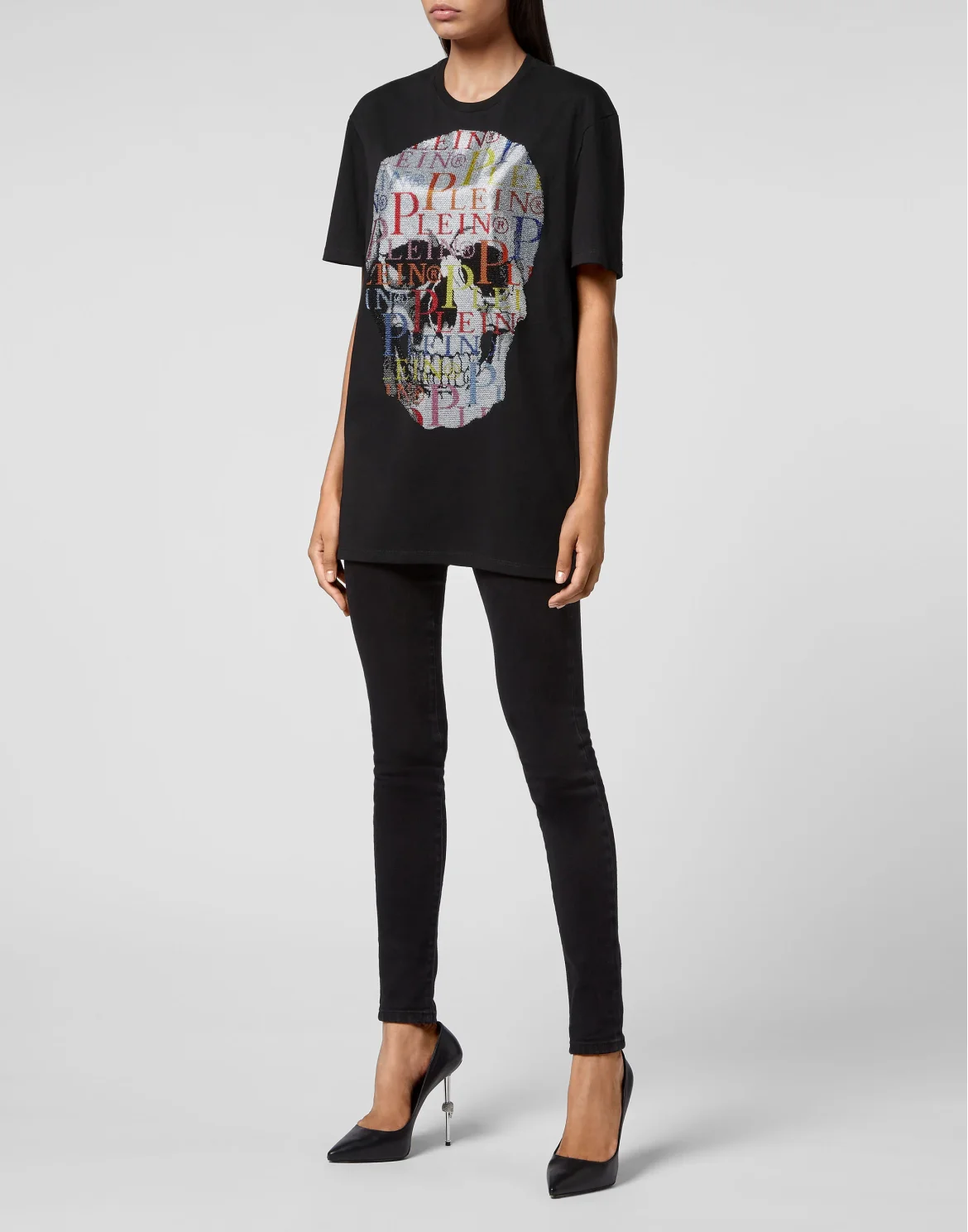 T-shirt Round Neck SS Multicolor Skull with Crystals, цвет: Черный