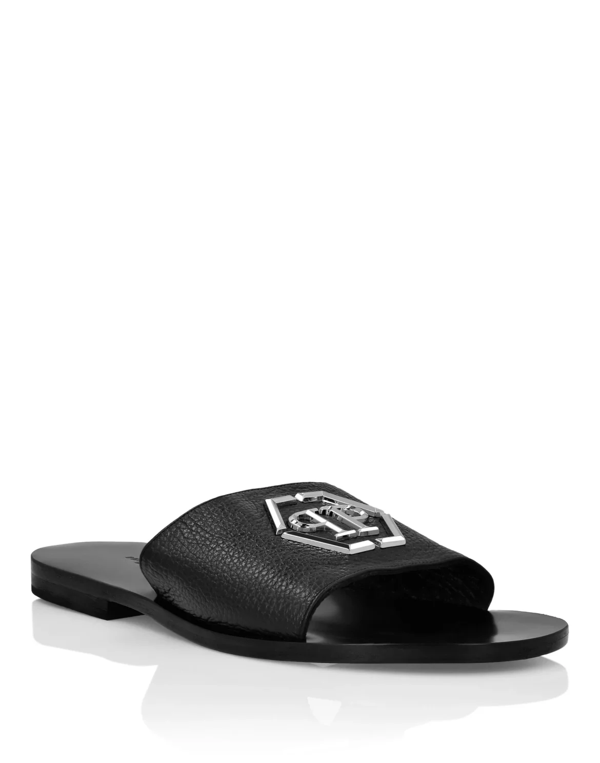 Leather Sandals Flat Gothic Plein, цвет: Черный