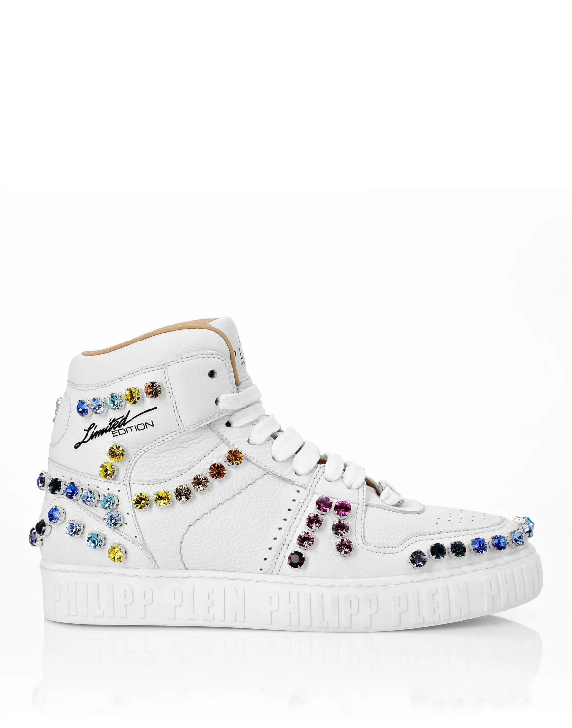 Leather Hi-Top Sneakers Crystal, цвет: Белый