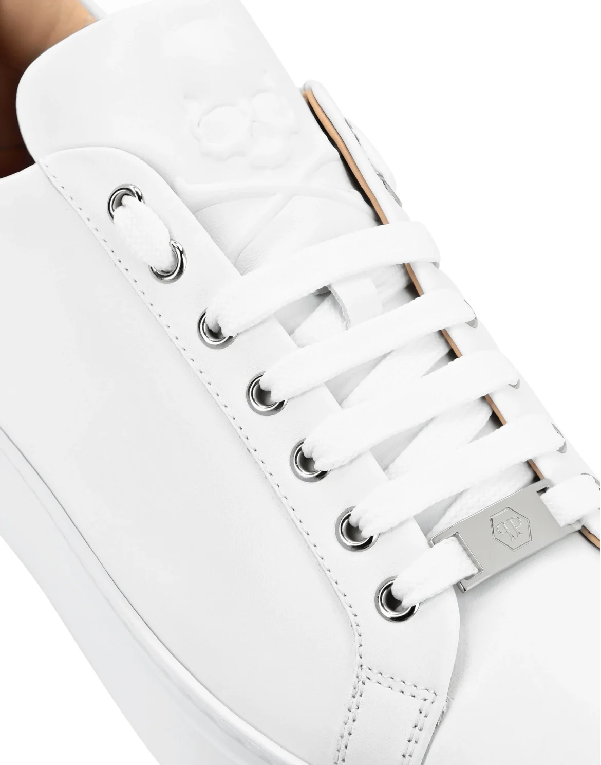 Leather Lo-Top Sneakers Skull and Plein, цвет: Белый