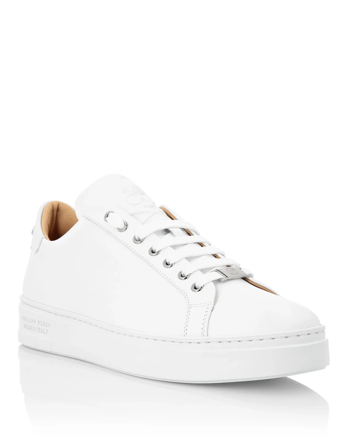Leather Lo-Top Sneakers Skull and Plein, цвет: Белый