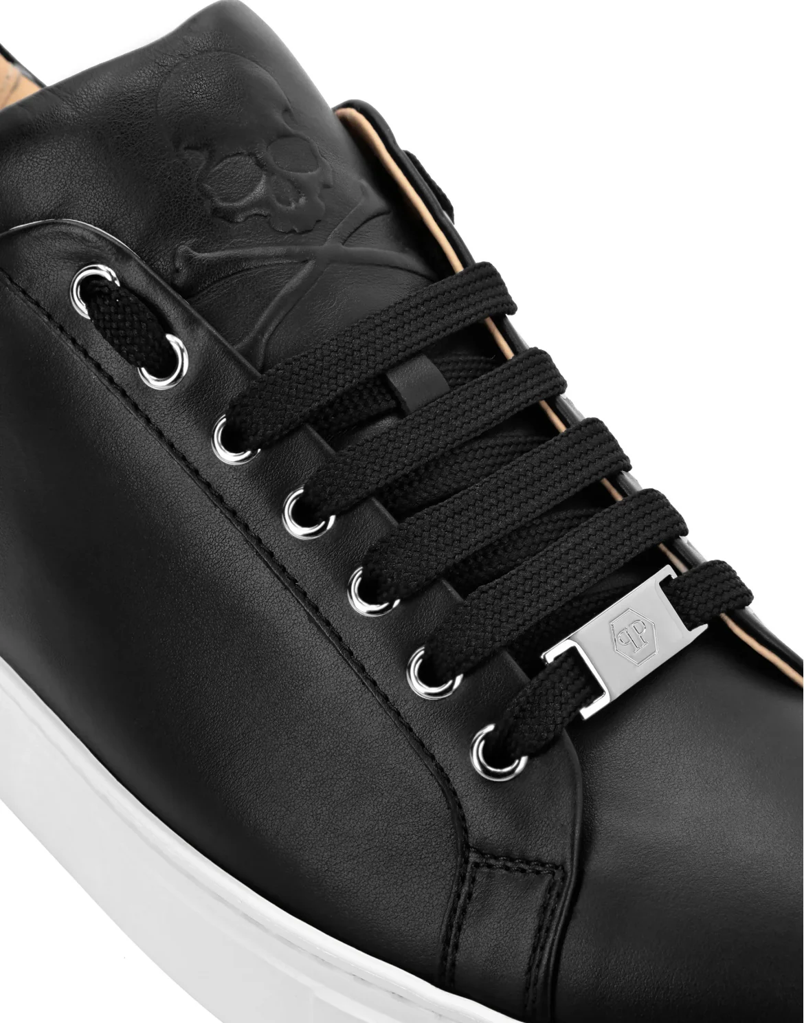 Leather Lo-Top Sneakers Skull and Plein, цвет: Черный
