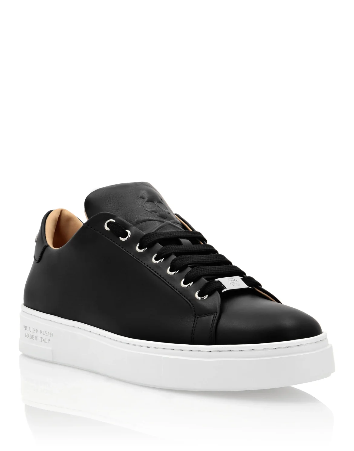 Leather Lo-Top Sneakers Skull and Plein, цвет: Черный