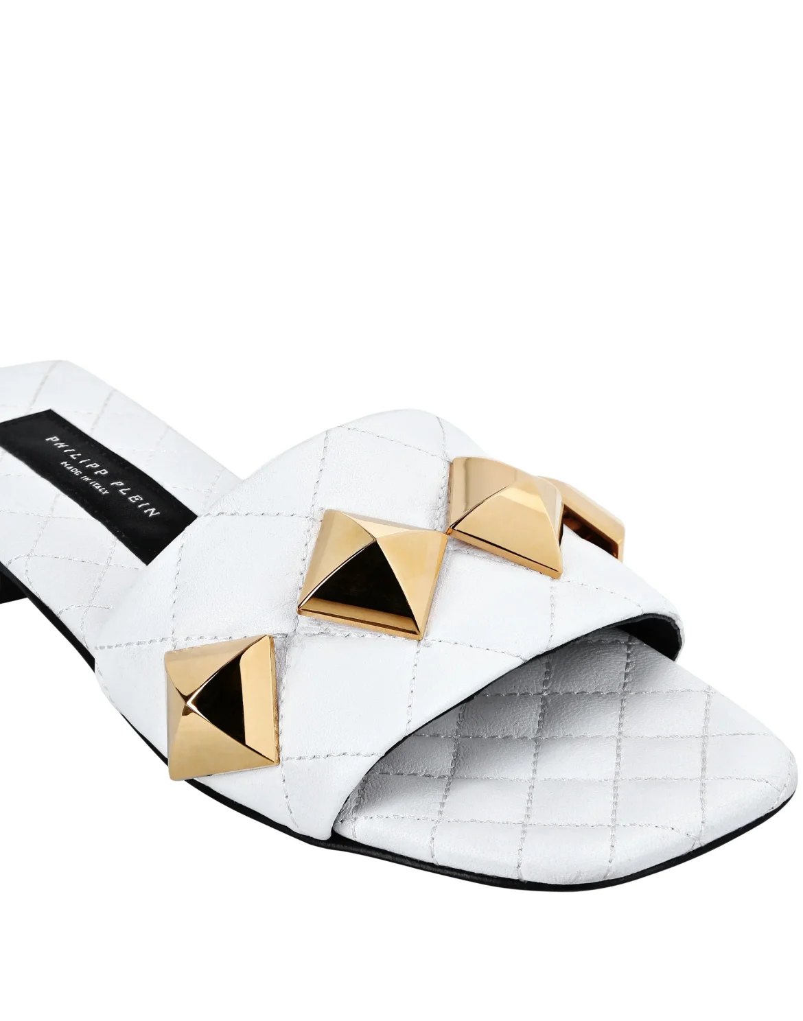 Matelassè Sandals Flat Studs, цвет: Белый