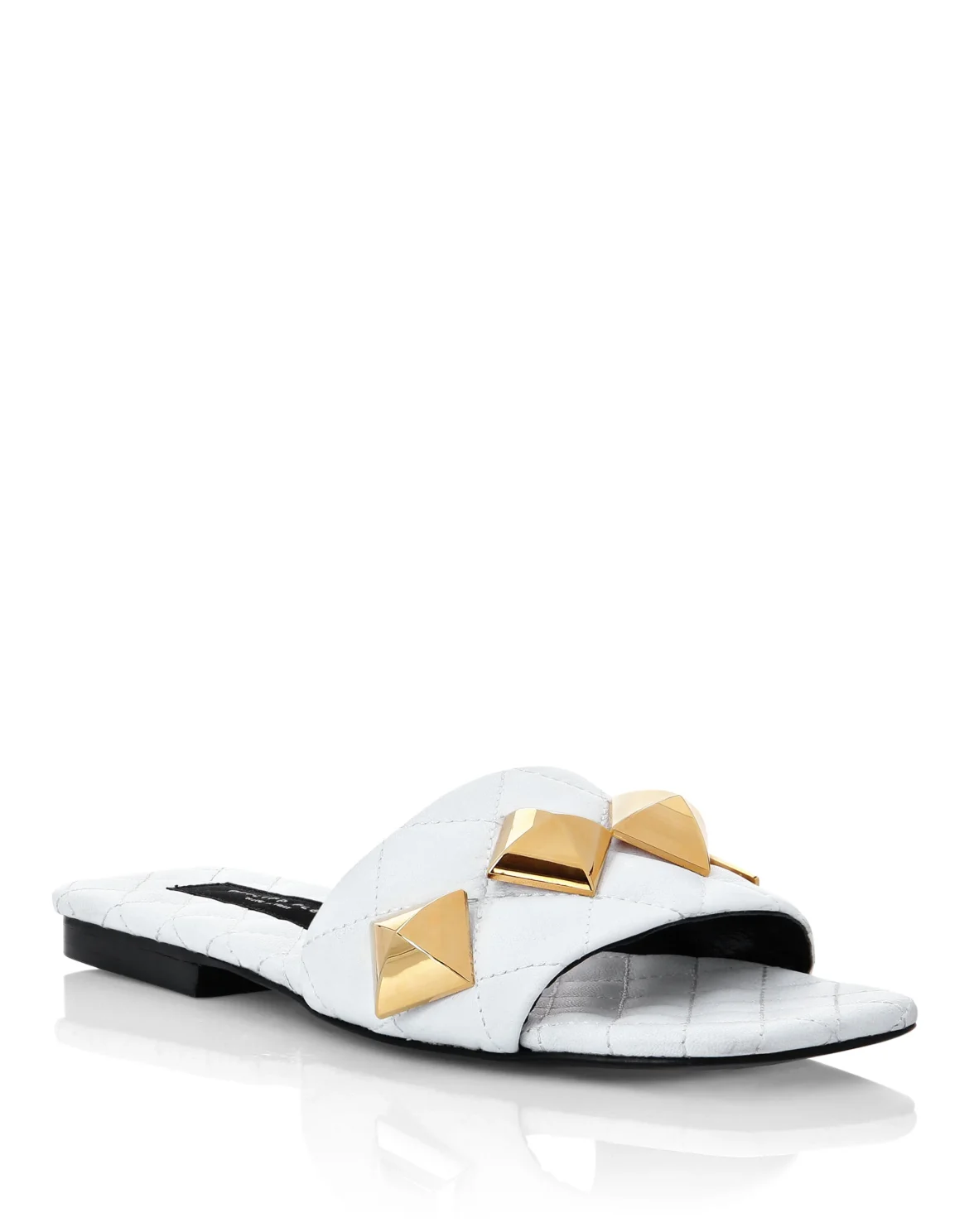 Matelassè Sandals Flat Studs, цвет: Белый