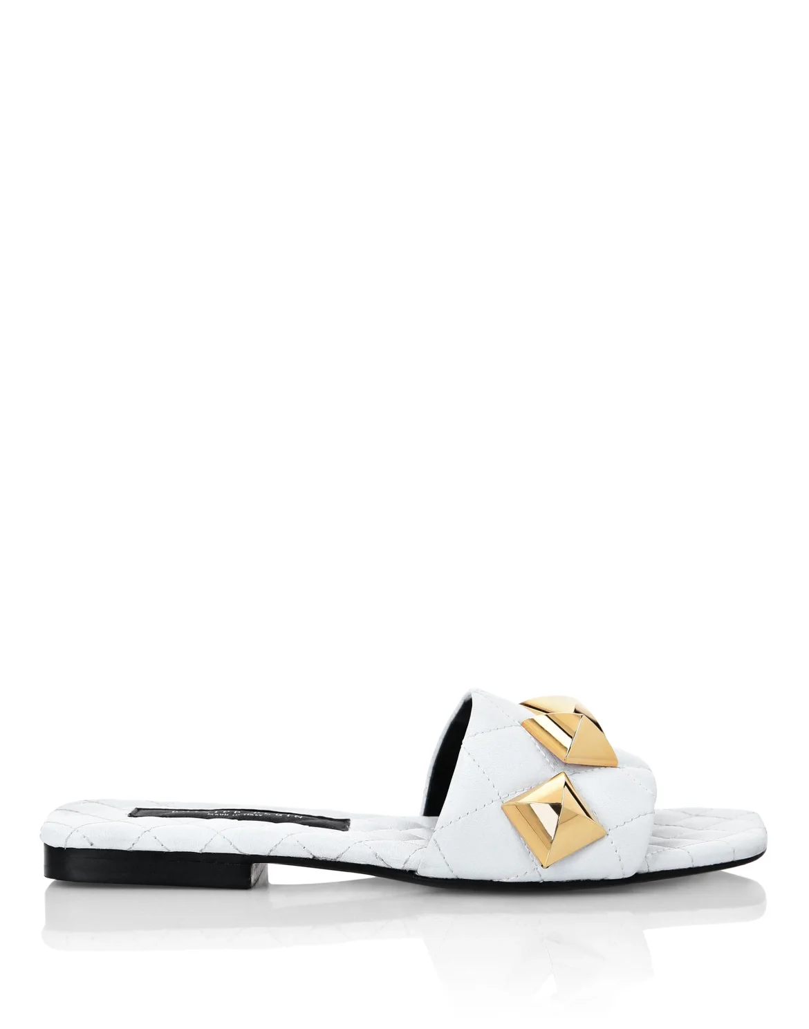 Matelassè Sandals Flat Studs, цвет: Белый