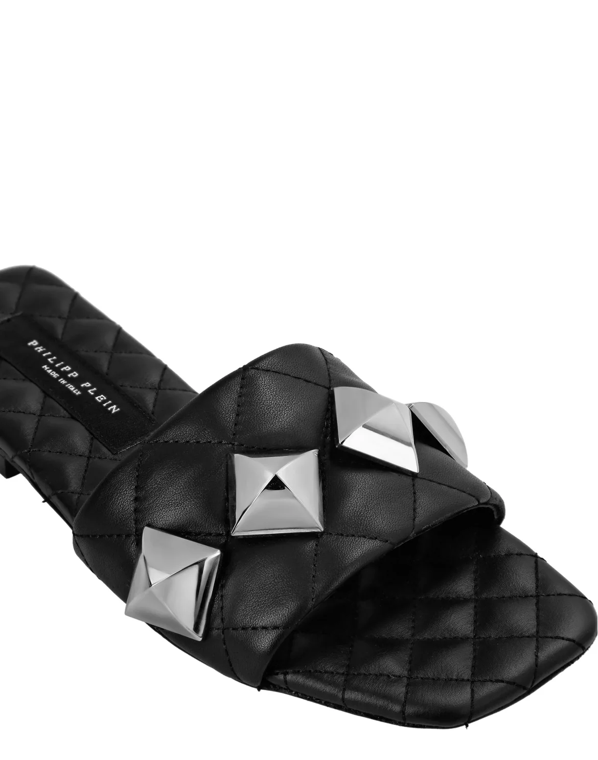 Matelassè Sandals Flat Studs, цвет: Черный