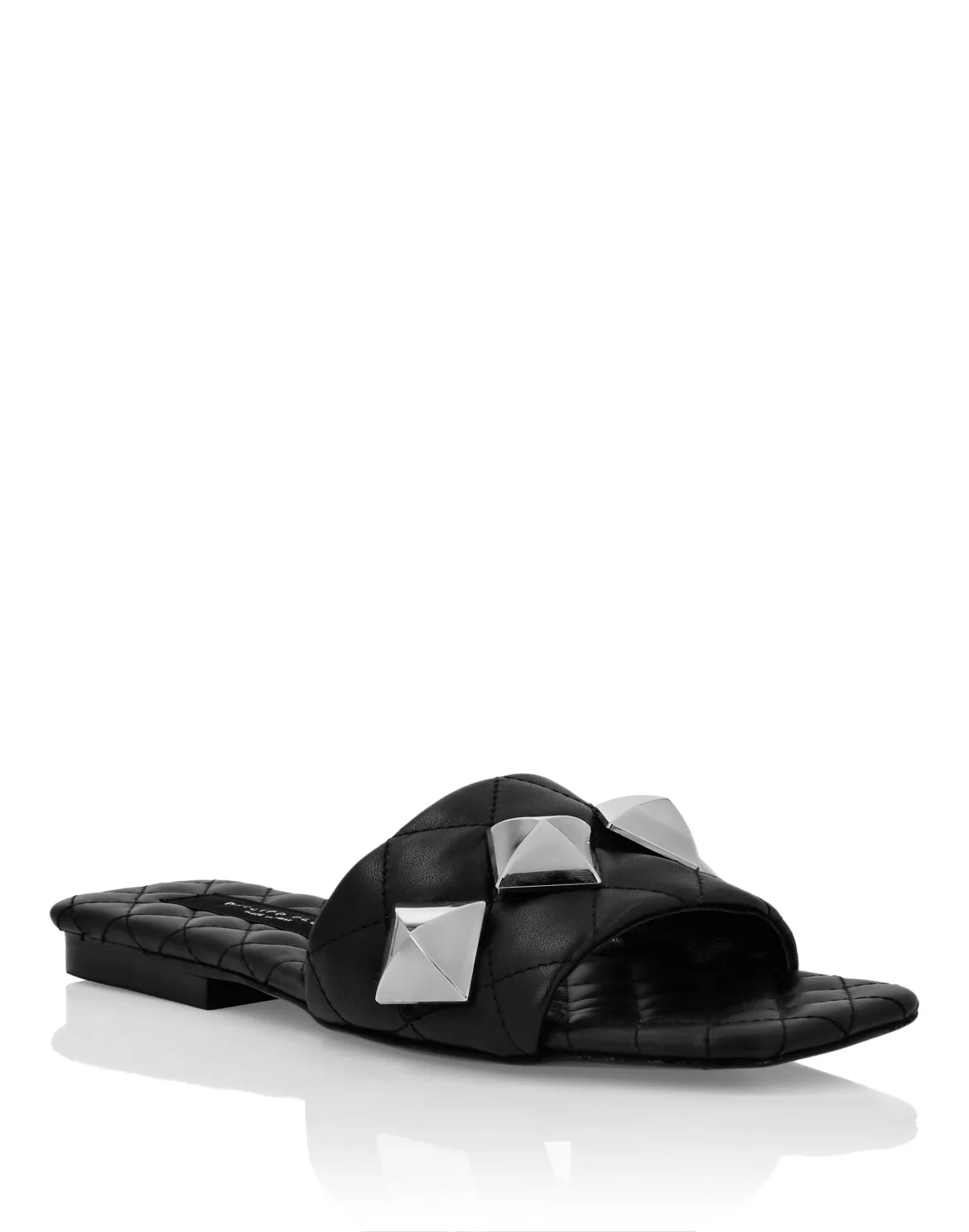 Matelassè Sandals Flat Studs, цвет: Черный