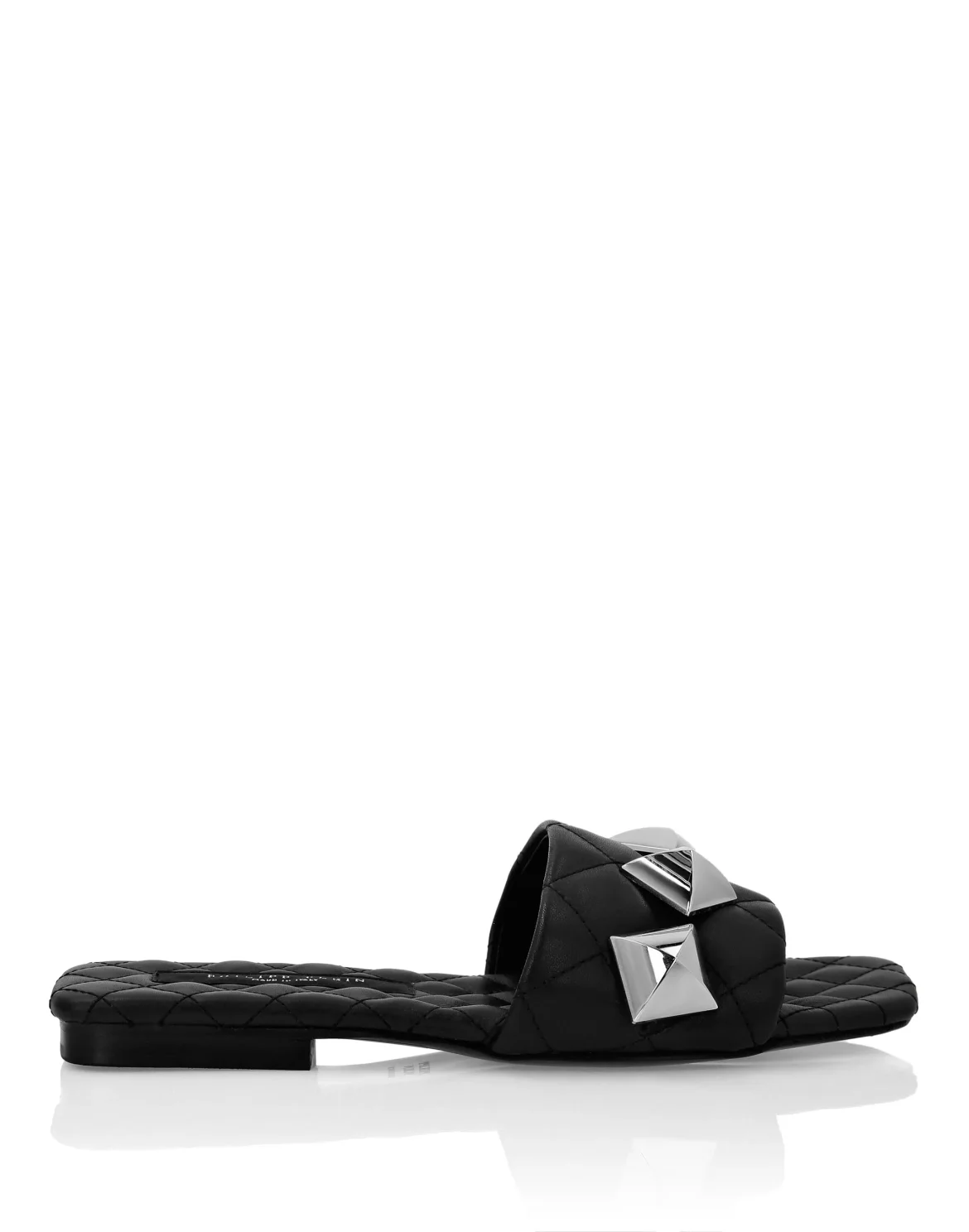 Matelassè Sandals Flat Studs, цвет: Черный