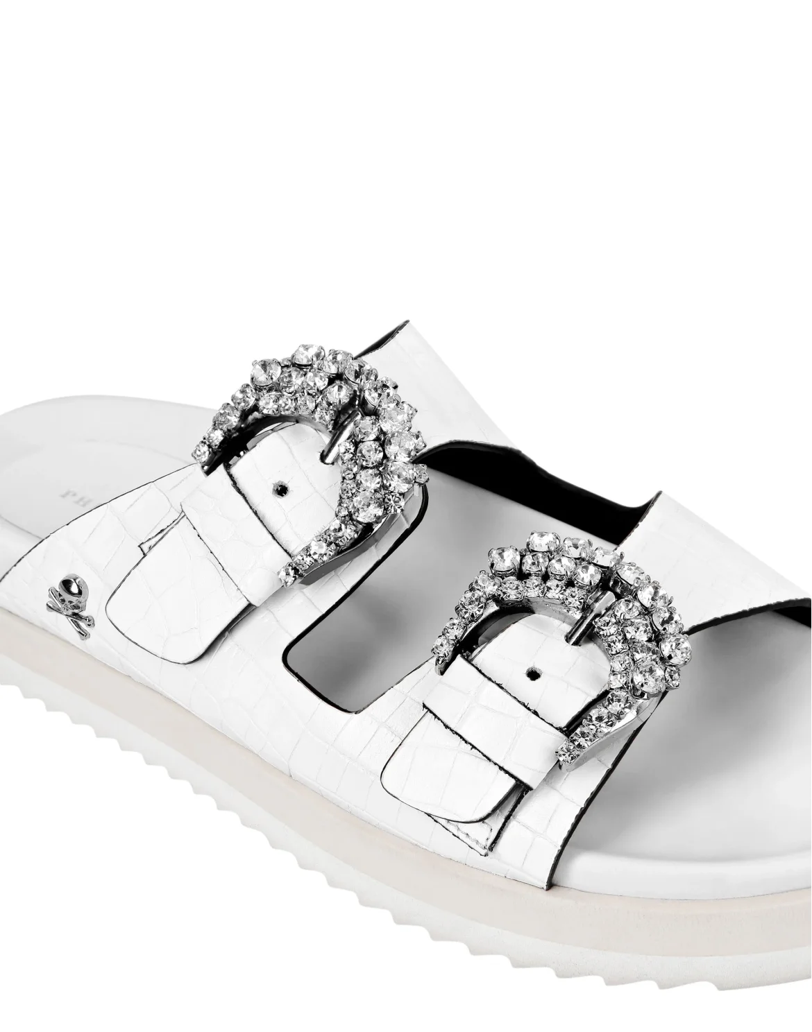 Leather Sandals Crocco Print Skull, цвет: Белый