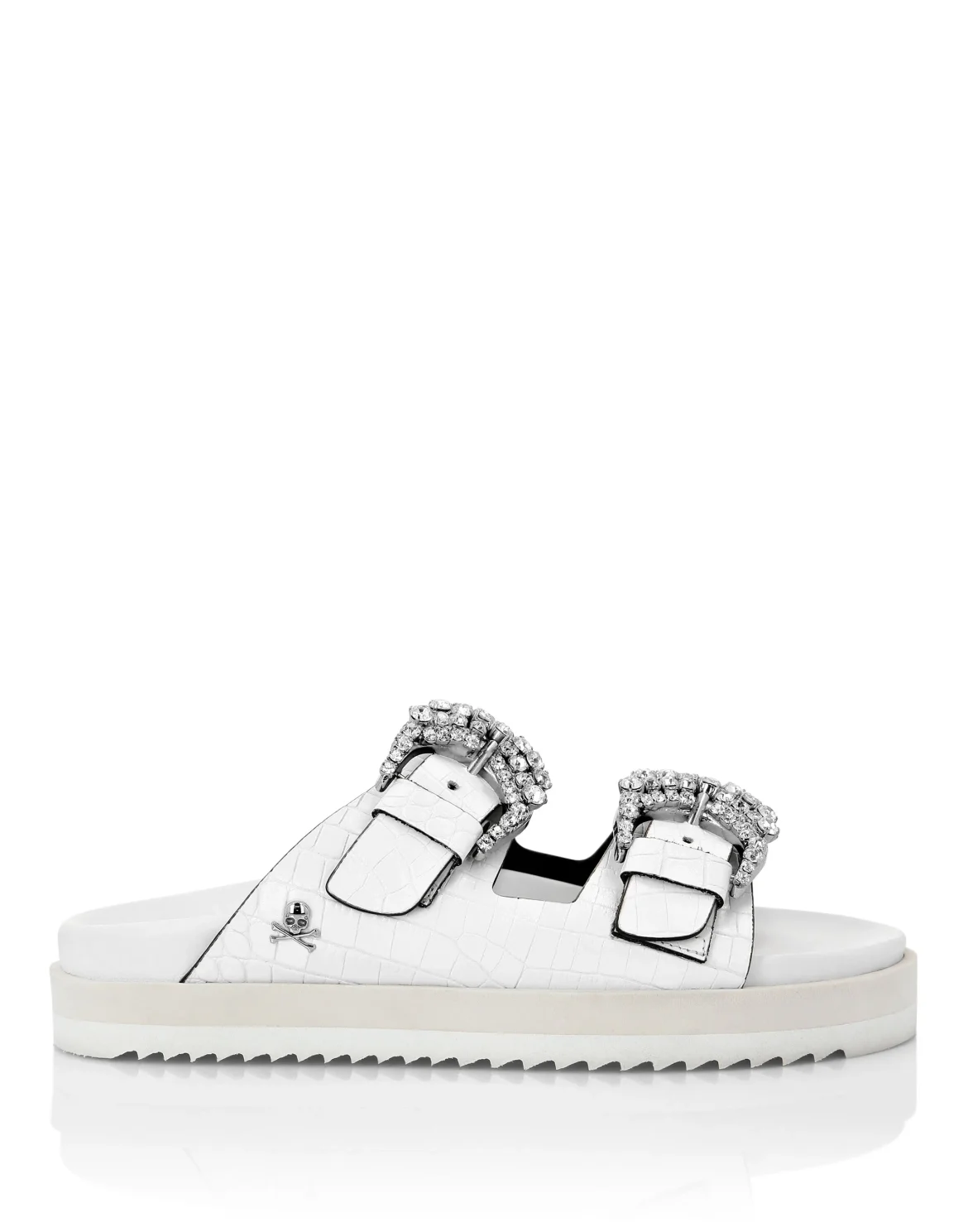 Leather Sandals Crocco Print Skull, цвет: Белый
