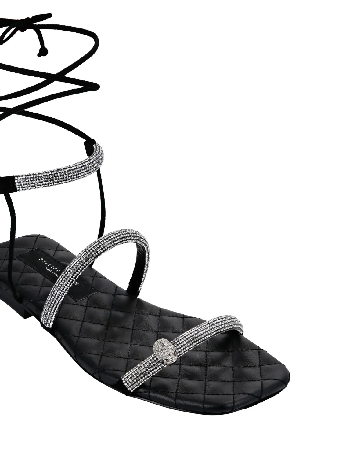 Matelasse Sandals Flat with Crystals, цвет: Черный