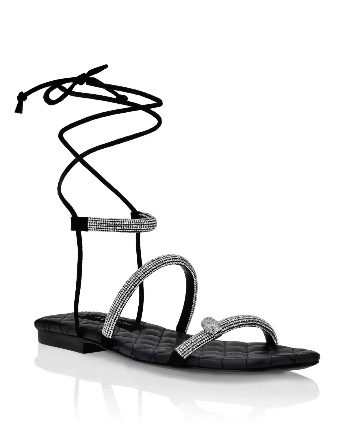 Matelasse Sandals Flat with Crystals, цвет: Черный