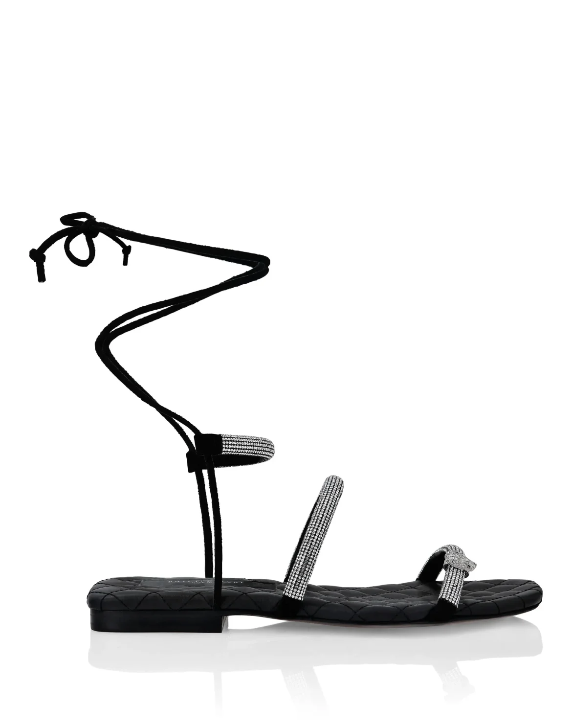 Matelasse Sandals Flat with Crystals, цвет: Черный